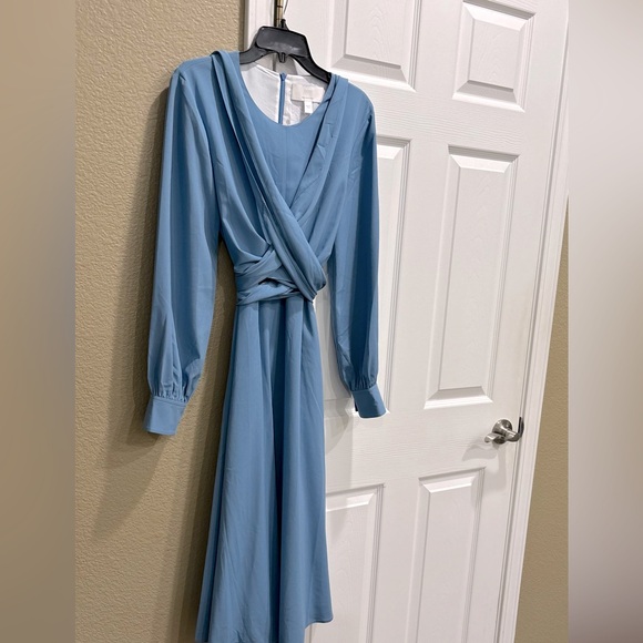 Hugo Boss Blue Tie Front Ruched Sundress - Picture 4 of 10